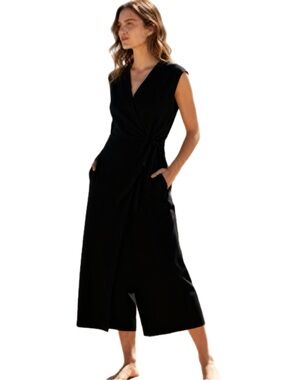 Eileen Fisher Black Washable Stretch Crepe Wrap Jumpsuit Size S